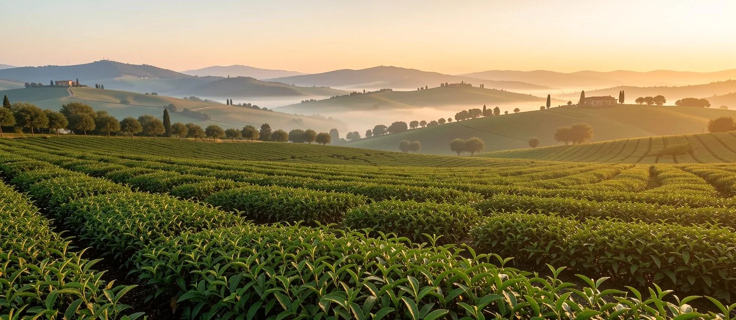 Campo di botaniche al tramonto